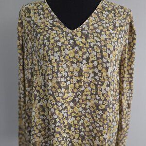 Ann Taylor LOFT Khaki Yellow Floral Blouse